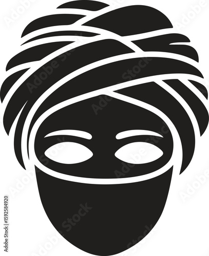 Spa Icon of Woman with Facial Mask and Head Wrap,vector graphic icon of a beauty facial mask treatment showing a woman’s face covered with a skincare sheet mask