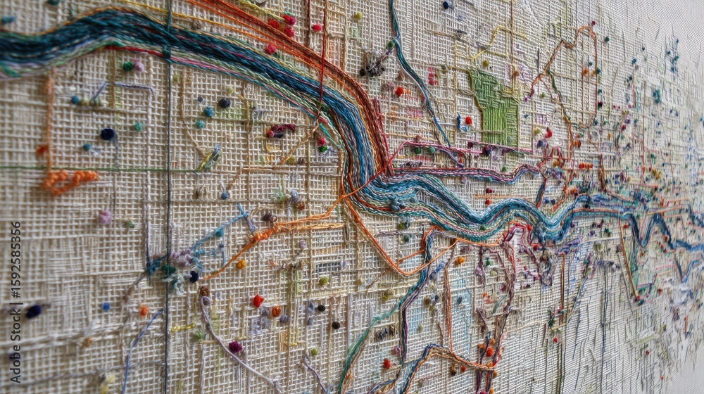 Obraz premium Colorful embroidered map, urban threads