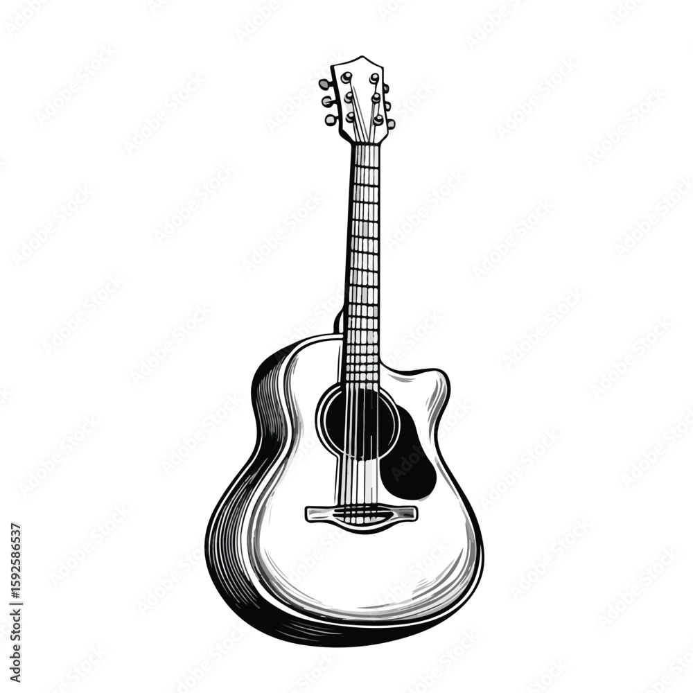 Obraz premium Cartoon Guitar Vector Illustration Black White
