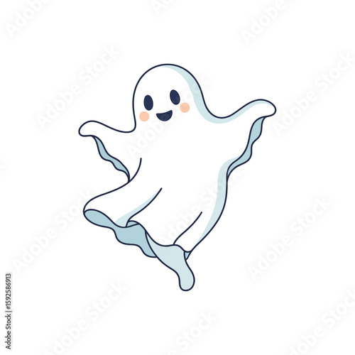 A cheerful, cartoon ghost floats joyfully with outstretched arms, showcasing a friendly and playful demeanor.