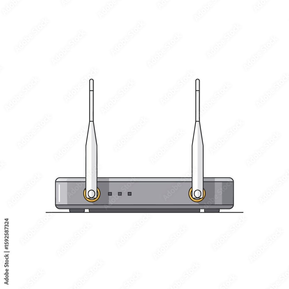 Gray wireless router with two antennas, simple flat design. Gray wireless router with two antennas, simple flat design.