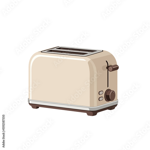Beige retro-style toaster, with adjustable settings, isolated on white background.