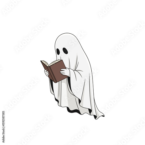A cartoon ghost with a book, engaged in quiet reading.