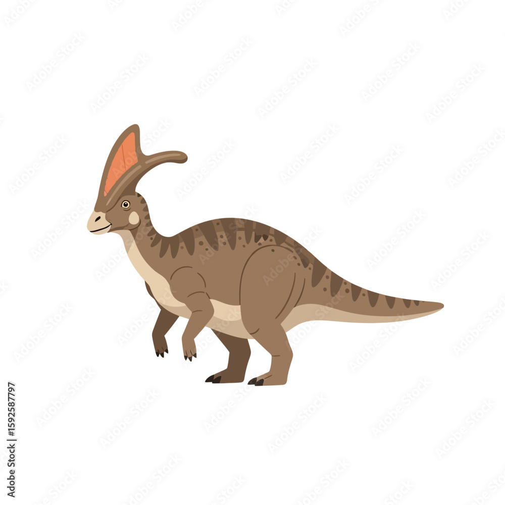 Fototapeta premium Cartoon illustration of a Parasaurolophus dinosaur standing on a white background.