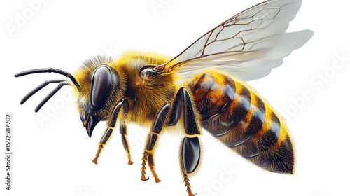 Detailed Honey Bee Close-Up – Macro View of Fuzzy Insect with Wings