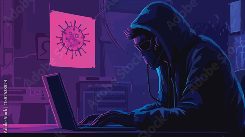Cybersecurity concept warning on hacker laptop