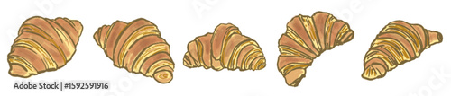 Delightful Rustic Hand-Drawn Golden Flaky Croissant Illustration