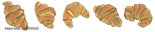 Delightful Rustic Hand-Drawn Golden Flaky Croissant Illustration