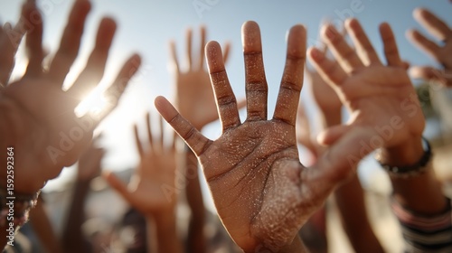 Many hands reaching up