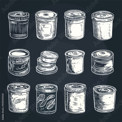 Hand-Drawn Canned Food Sketches Collection