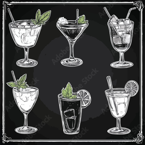 Exquisite Hand-Drawn Cocktail Sketch Collection