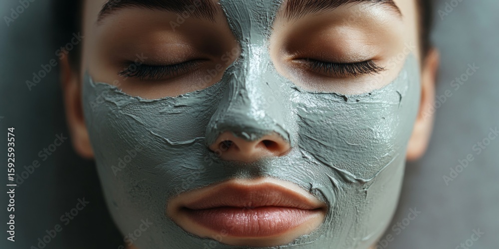 Fototapeta premium Clay facial mask for deep pore cleansing and anti-aging benefits. Natural organic ingredients for a spa relaxation treatment.