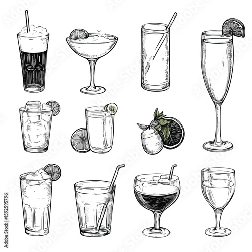 Hand-drawn Drinks Collection on White Background