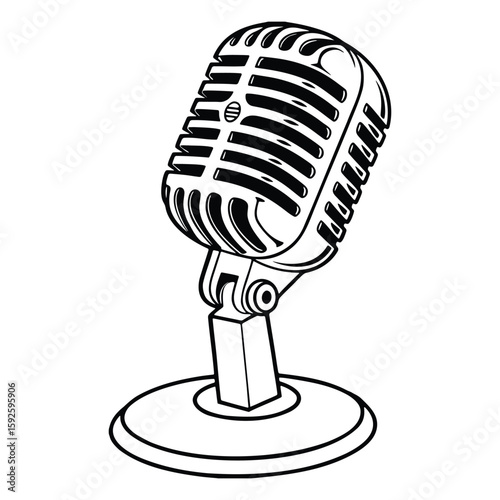 vintage microphone classic retro style black vector art illustration on white background