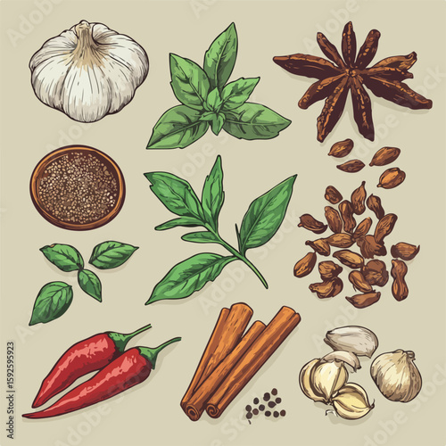 Hand-Drawn Herbs and Spices Set