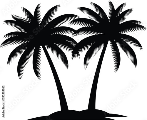 Tropical island sunset with palm tree silhouettes on a sandy beach