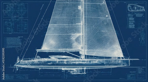 Nautical blueprint, sailing vessel