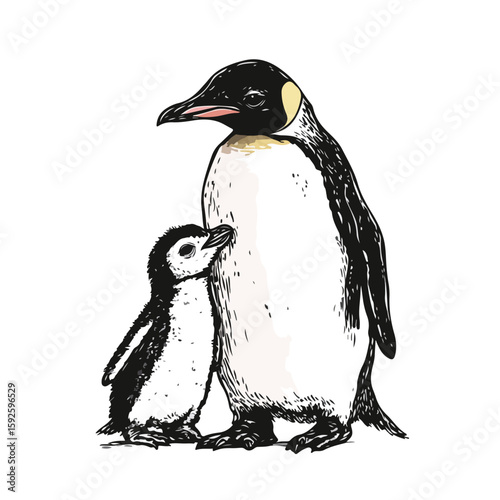 Charming hand-drawn penguin family sketch