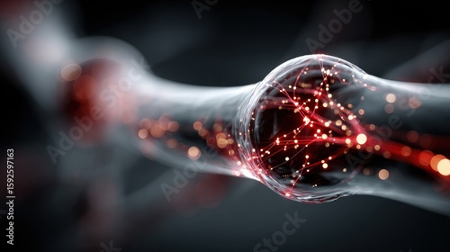 Abstract Neural Network Visualization Red Glowing Sphere in Dark Tube