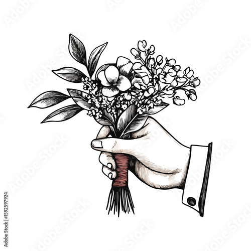 Elegant Boutonniere Sketch on White Background
