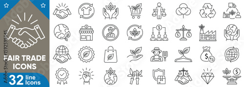 Fair trade line icons set. Ethical business, handshake, sustainability, Organic products, ecofriendly, equality and more vector symbols collection.