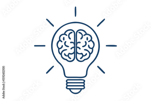 A high-quality photo of a brain inside a glowing light bulb, isolated on a clean white background. A powerful visual representation of intelligence, creativity, innovation, and bright ideas for concep