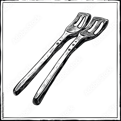 Hand-drawn Sketch Ice Tongs White Background