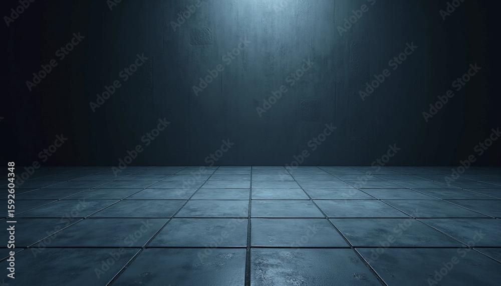 Fototapeta premium Spotlight Stage: Light Beam Illuminates Tiled Floor in Darkness