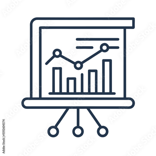 Minimal outline icon representing a business presentation with charts and data