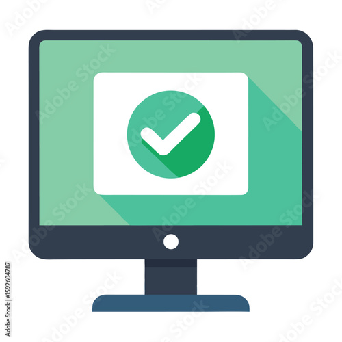 Monitor screen displaying a completed task with a green checkmark