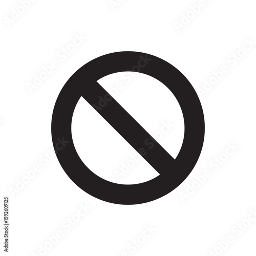 Black prohibition sign symbol vector isolated on white background. Stop, banned, forbidden or restricted icon in modern minimal style. No entry or do not symbol for web, UI, apps, traffic, and safety 