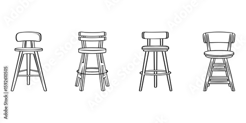 Bar Stool Design Variations Set. Furniture Style And Interior Decor Collection. Isolated Vector Illustration