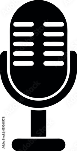 Retro Microphone Icon in Black and White for Audio Recording and Broadcasting