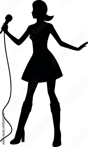 Silhouette of a Woman Singing into a Microphone with a Retro Style