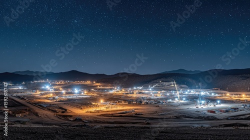 Nighttime construction site under a starlit sky