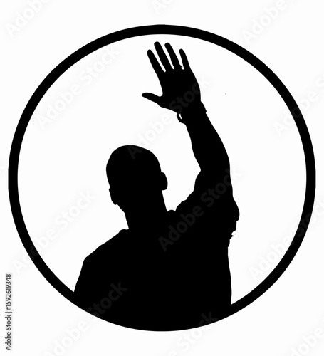 Man Standing with Hands Raised on White Background Illustration