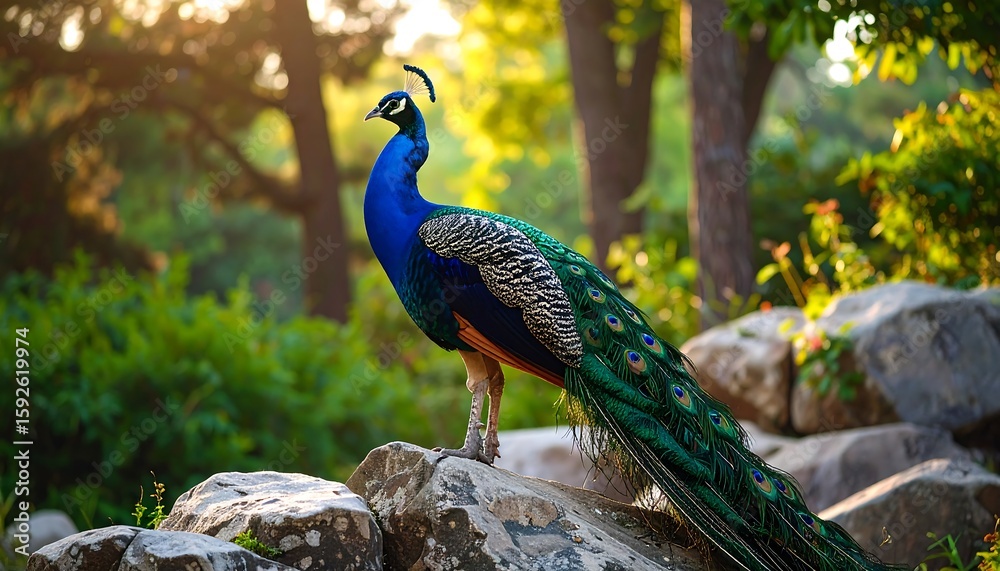 Obraz premium Peacock in a garden setting