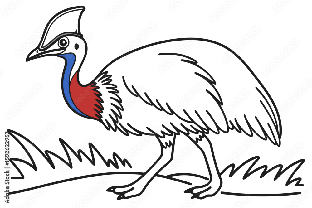 Fototapeta premium coloring page line art the cassowary bird black vector