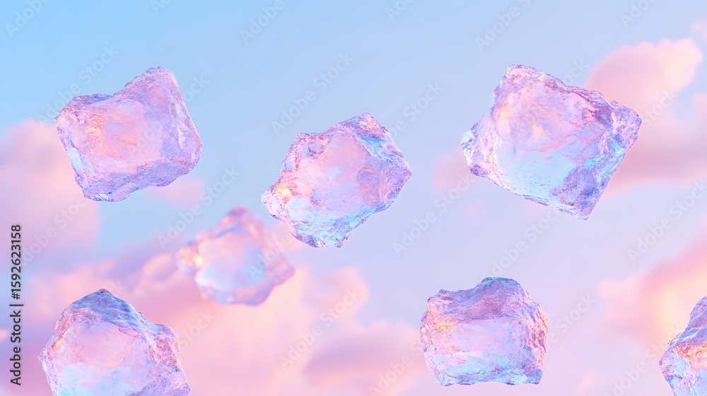 Fototapeta premium Floating Ice Crystals Pastel Sky Background