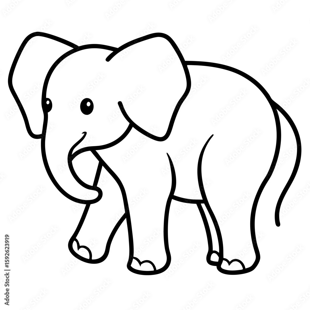 Fototapeta premium Charming line art of a baby elephant with wrinkles