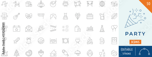 Party icon collection set. Editable stroke.