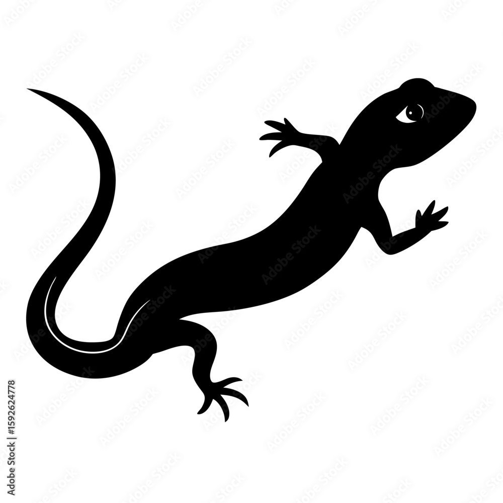 Fototapeta premium Black silhouette of a lizard crawling