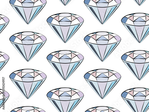 Diamond seamless pattern. Crystal. Brilliant. Background for wallpaper, pattern fills, print, web page, logo creating, branding design. Stylized diamonds elements on white background. 