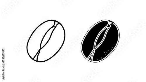 Coffee Bean Icons in Outline and Solid Black Vector Style