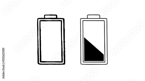Empty Battery Level Icons in Outline and Solid Black Vector Style
