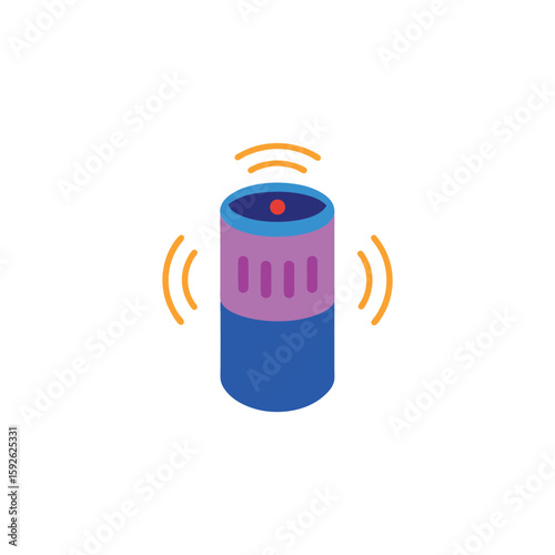 Vector art of a smart speaker emitting sound waves on a white background