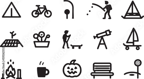 Collection of outdoor activity and seasonal icons
