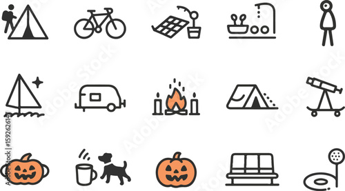 Collection of hand drawn outdoor and seasonal icons