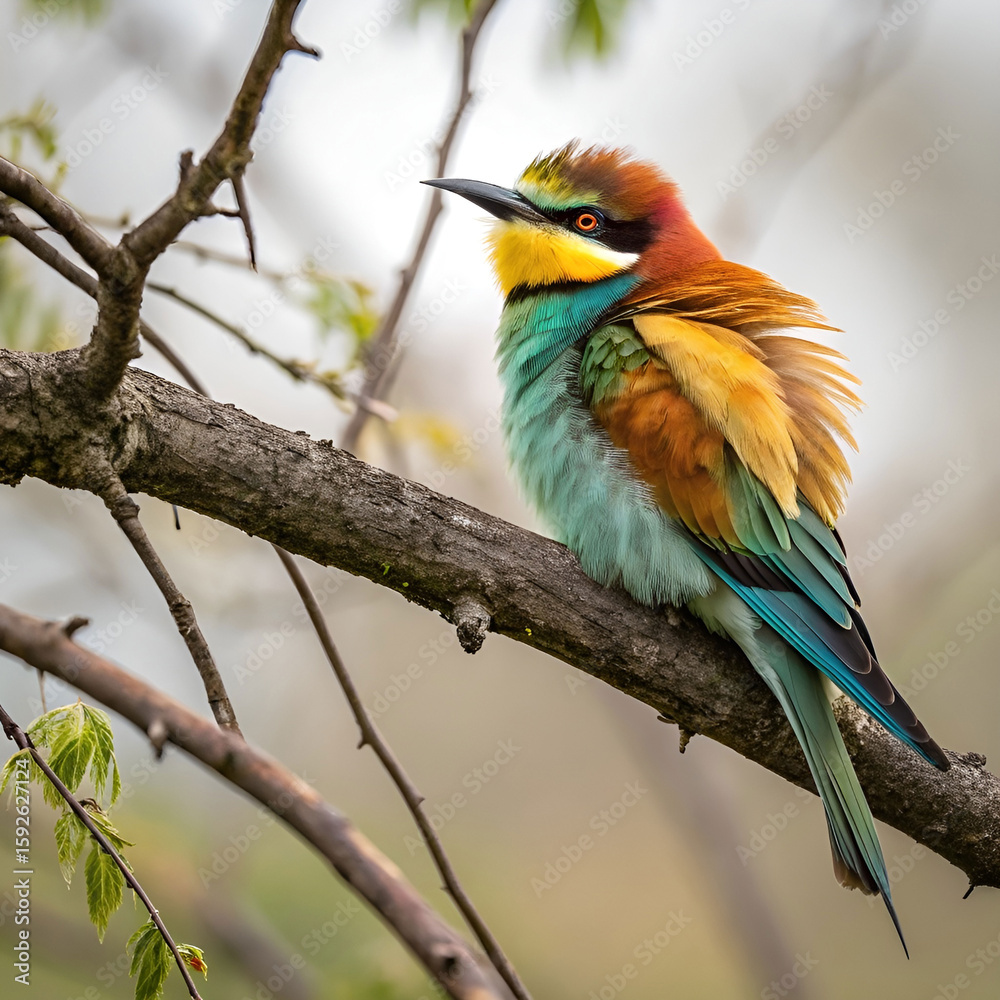 Fototapeta premium cute beeeater colorful bird sitting on the tree branch