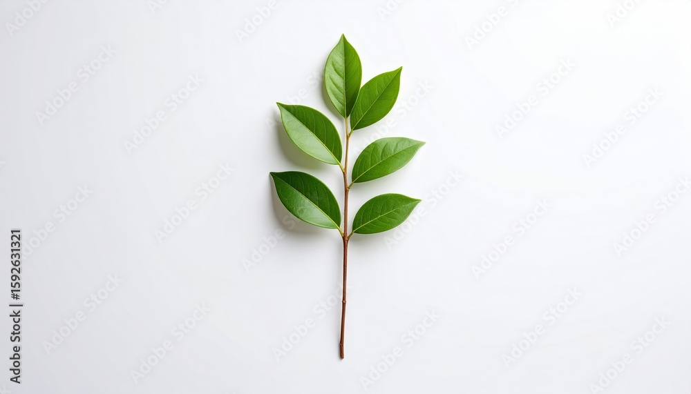 Fototapeta premium Green leaves on a stem, simple and clean design